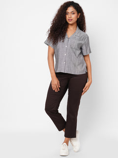 Women’s Cotton Lycra Regular Fit Pant Brown