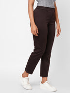 Women's Brown Cotton Lycra Regular Fit Pant