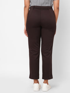 Women’s Cotton Lycra Regular Fit Pant Brown