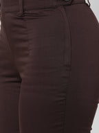 Women's Brown Cotton Lycra Regular Fit Pant