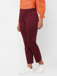 Women’s Cotton Lycra Regular Fit Pant Maroon Red