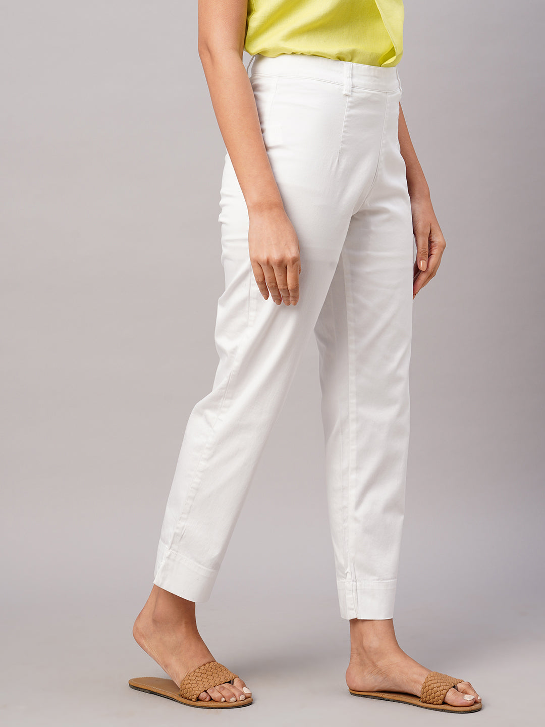 Buy White Solid Cotton Trousers Online | Libas