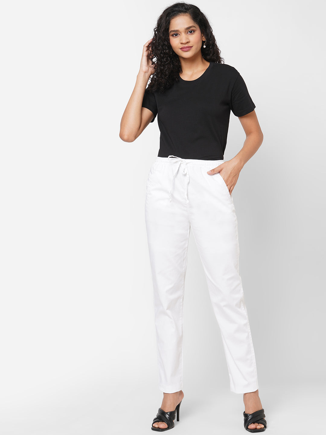 Buy Cotton Lycra Pant for Womens & Girls (White 28-34 Waist) at