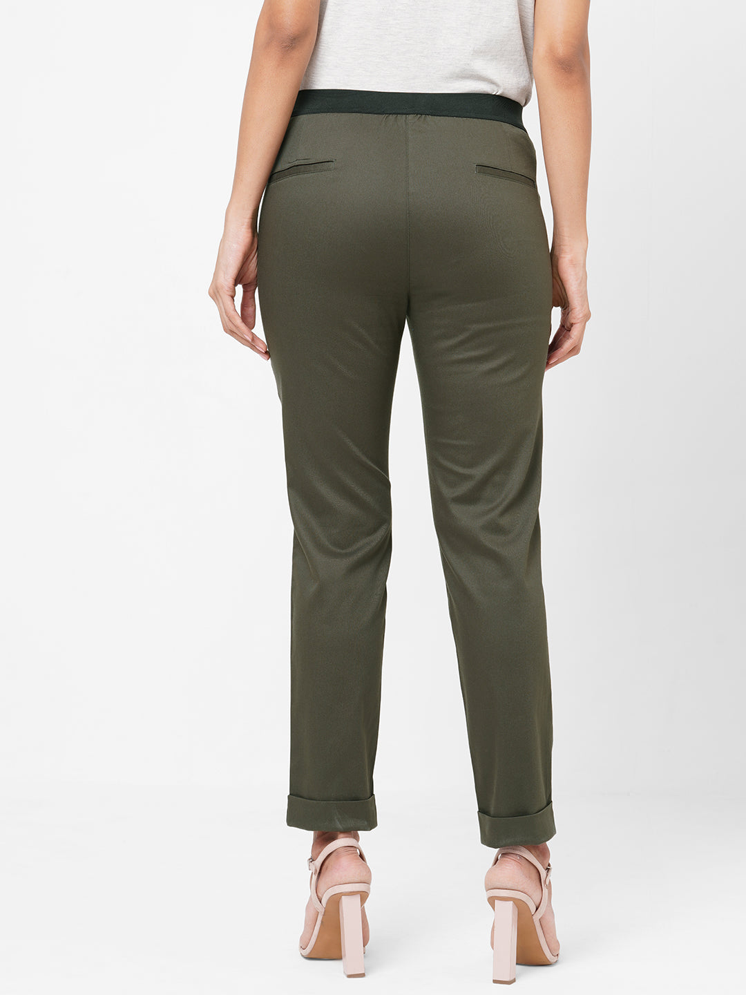 Buy Olive Green Solid Trousers Online  W for Woman
