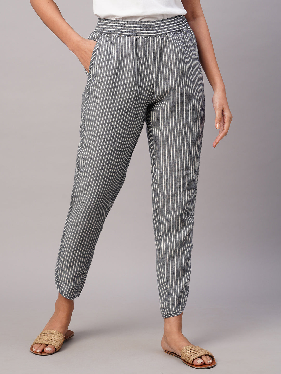 Women's Linen Grey Regular Fit Pant