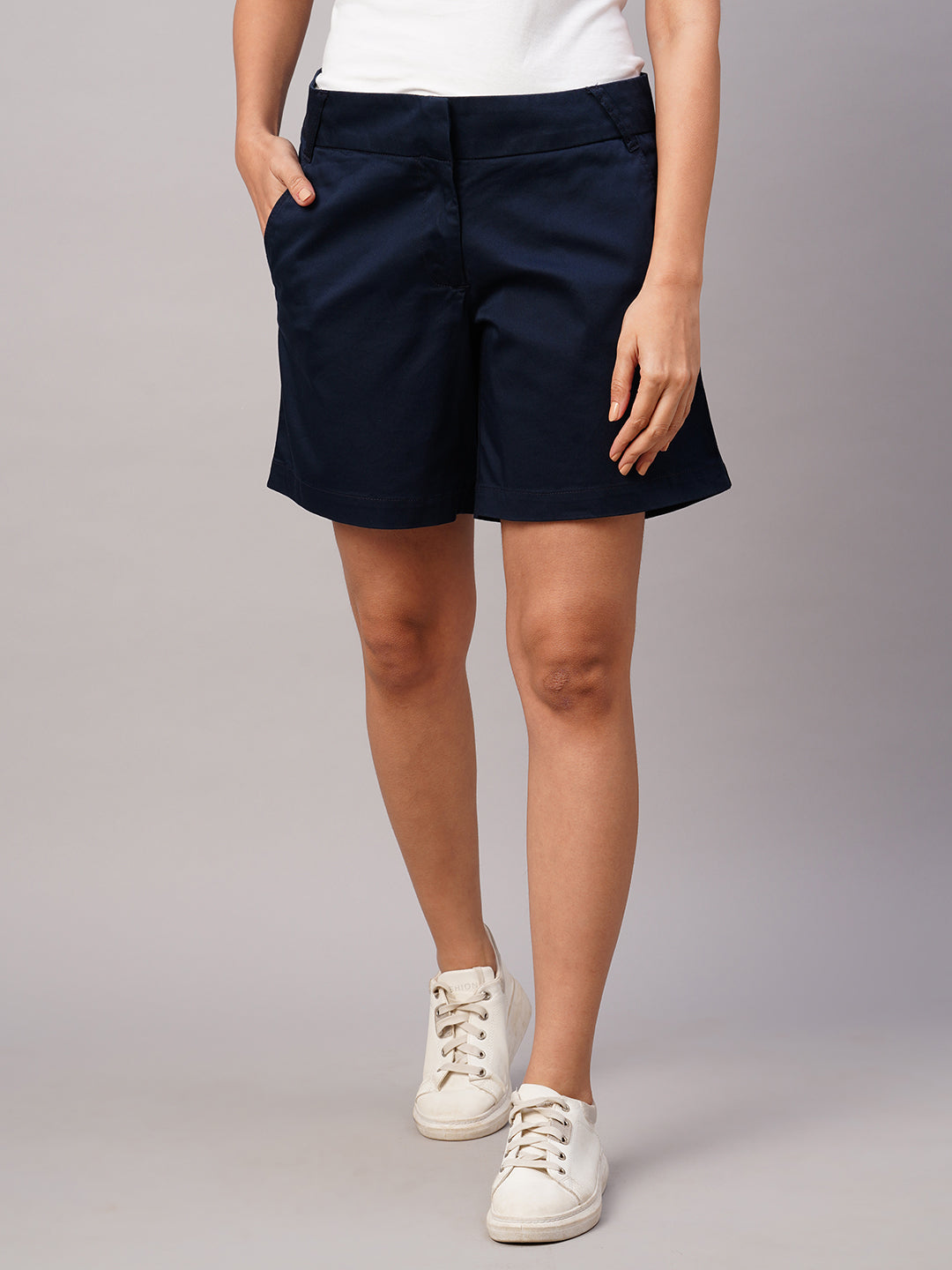 Women's Cotton Lycra Navy Regular Fit Shorts