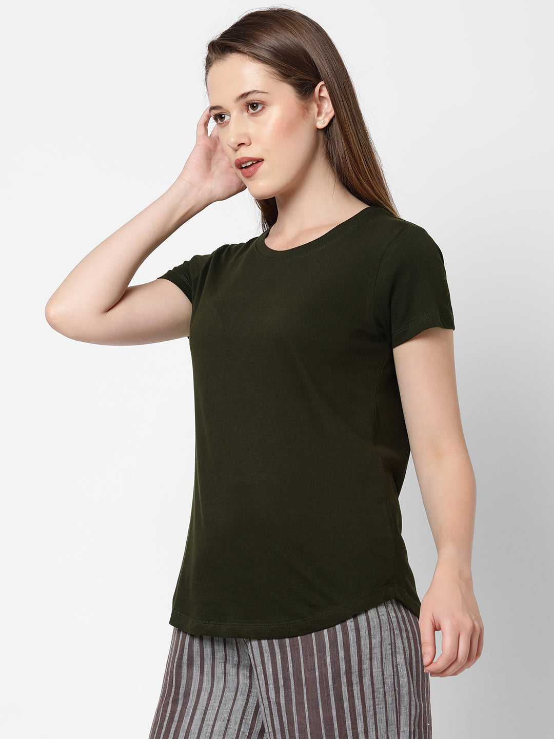 Women's Cotton Dk Olive Regular Fit Tshirt