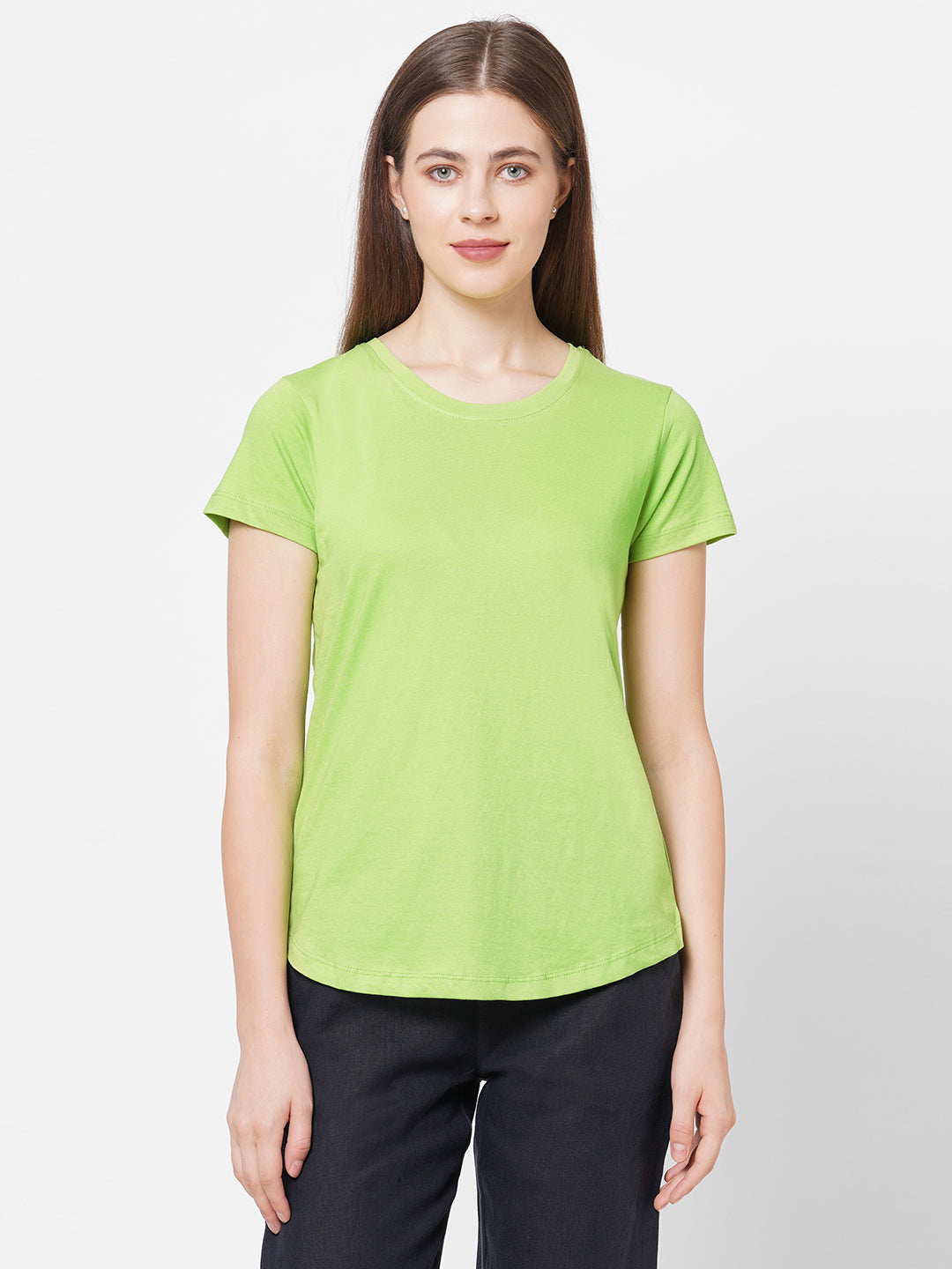 Womens Cotton Lime Regular Fit Tshirt