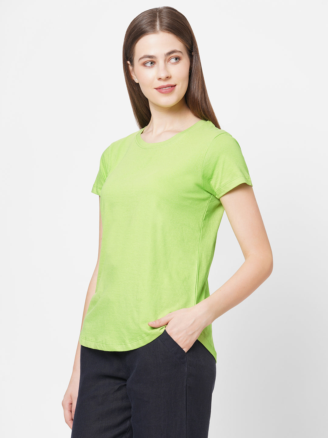 Womens Cotton Lime Regular Fit Tshirt