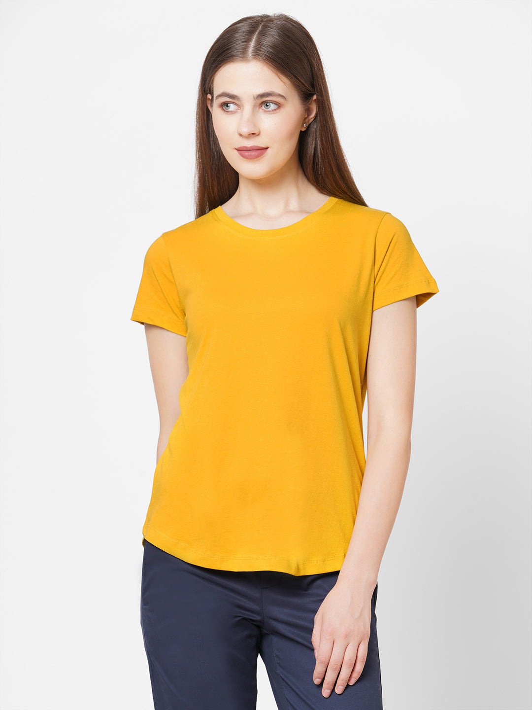 Women's Cotton Knit Mustard Regular Fit Tshirt