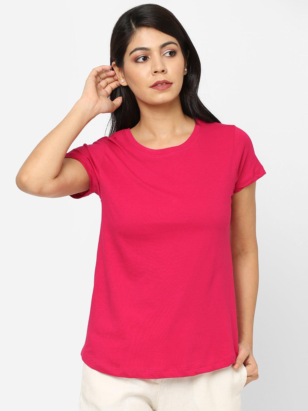 Womens Cotton Deeppink Regular Fit Tshirt