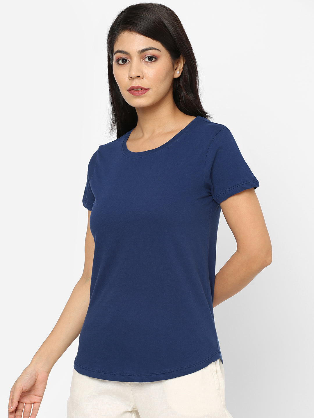 Womens Midnight Blue Cotton Regular Fit Tshirt