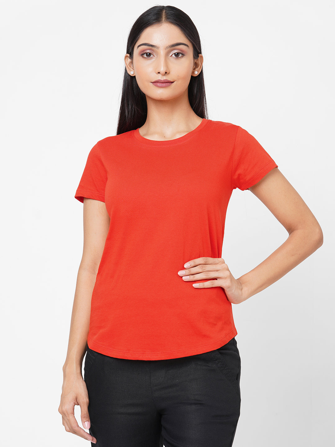 Womens Cotton Red Regular Fit Tshirt