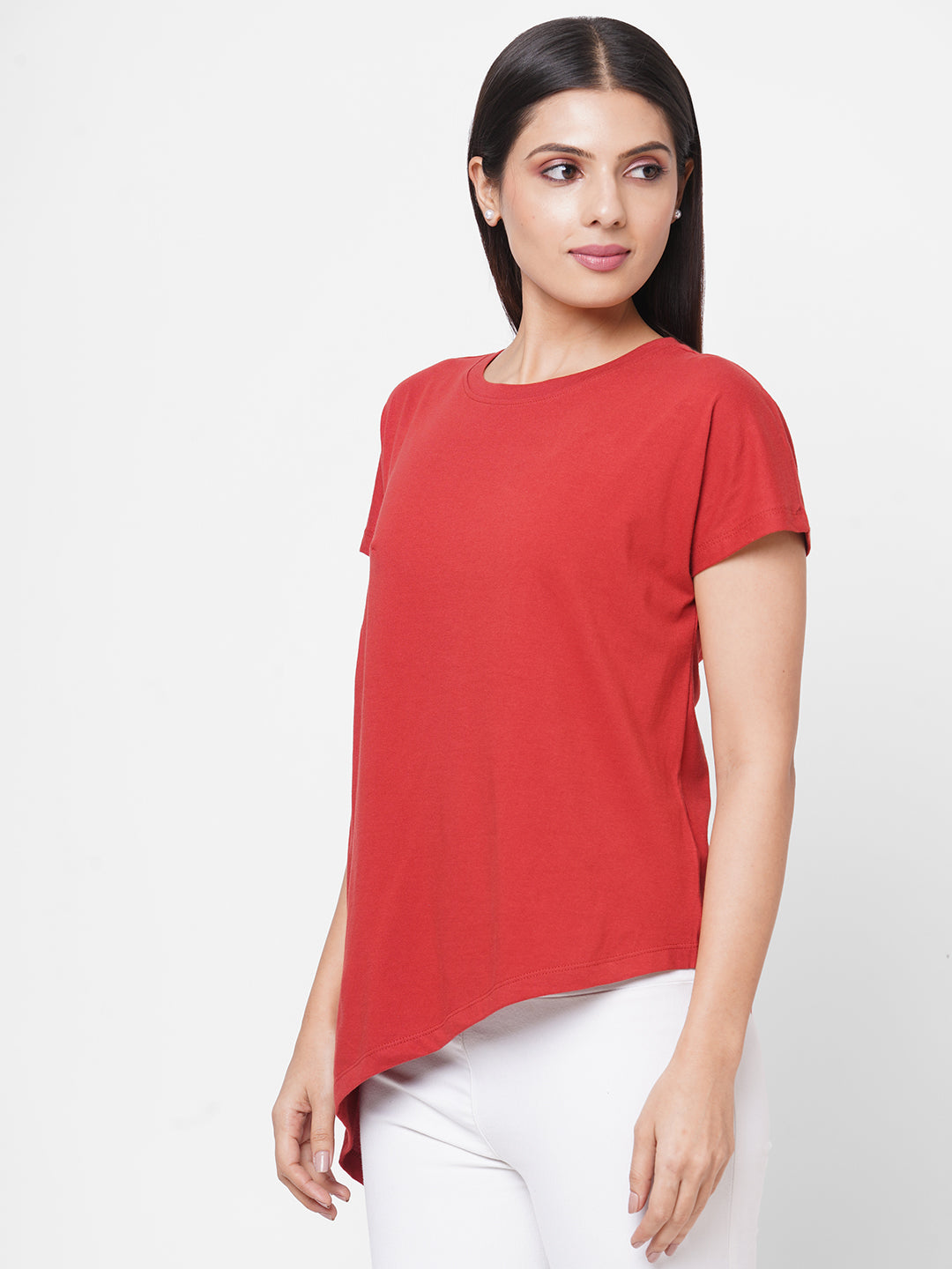 Womens Red Cotton A Line Tshirt