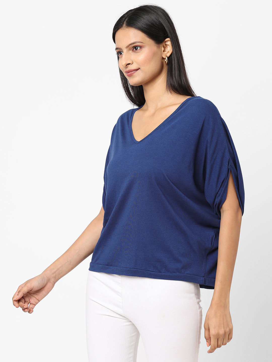 Womens Blue Cotton Modal A Line Tshirt