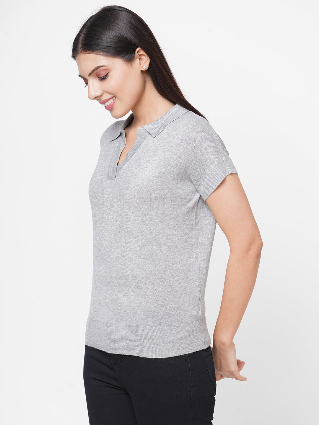 Women's Viscose Polymide Grey Regular Fit Tshirt