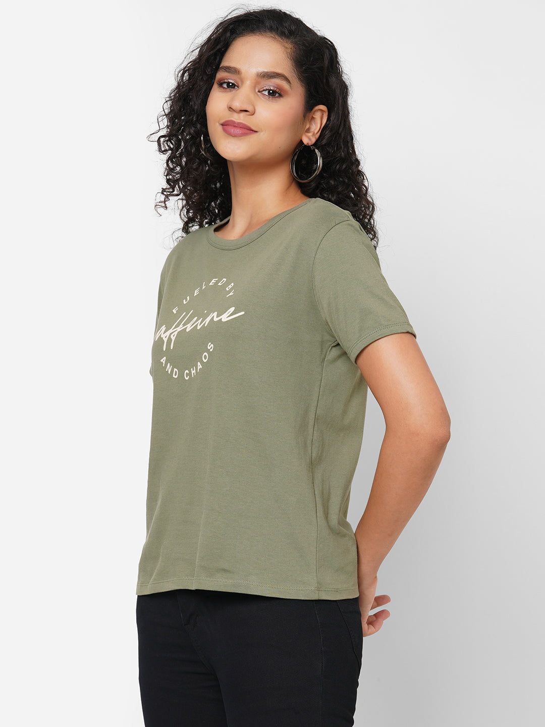 Women's Cotton Olive Regular Fit Tshirt