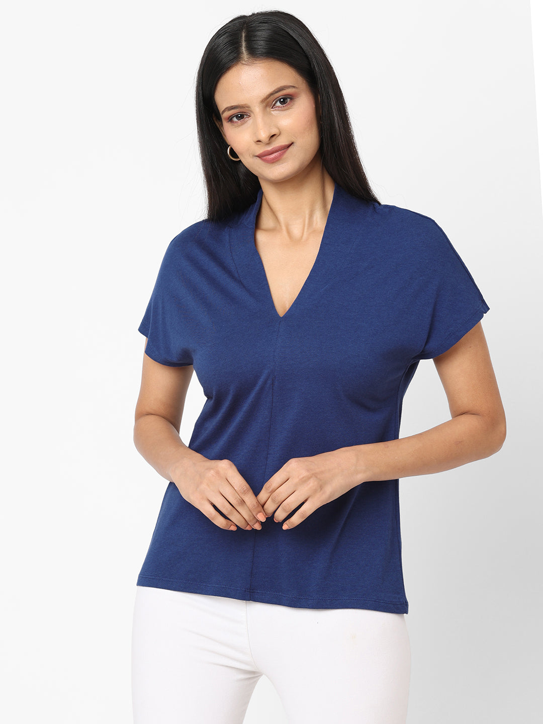 Womens Cotton Modal Blue Slim Fit Tshirt