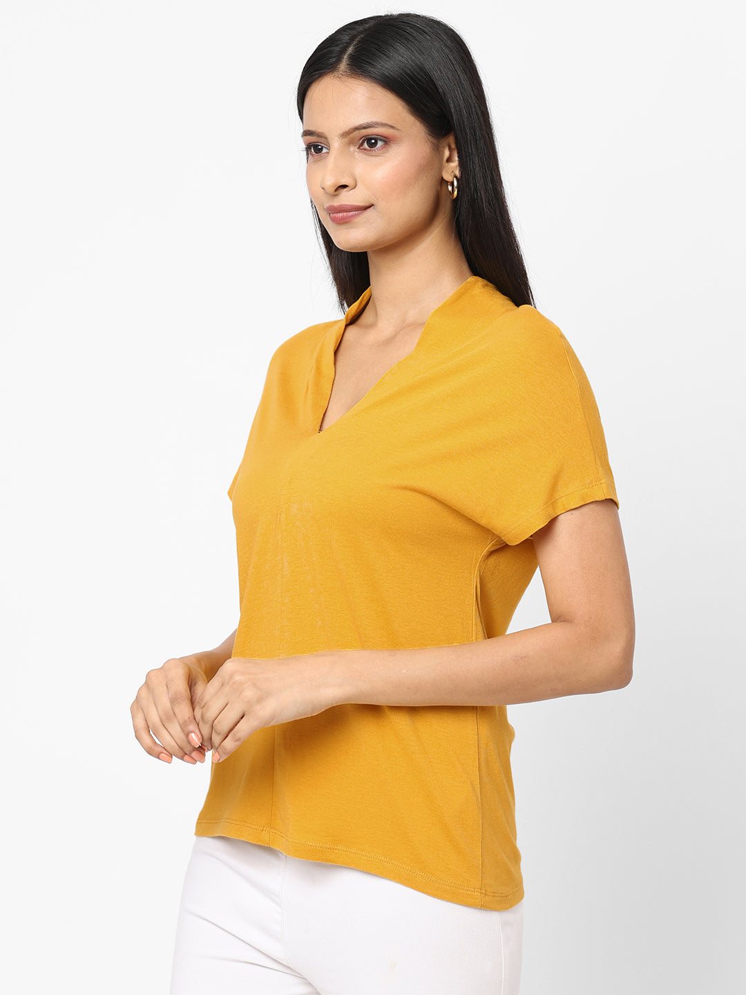Womens Cotton Modal Mustard Slim Fit Tshirt