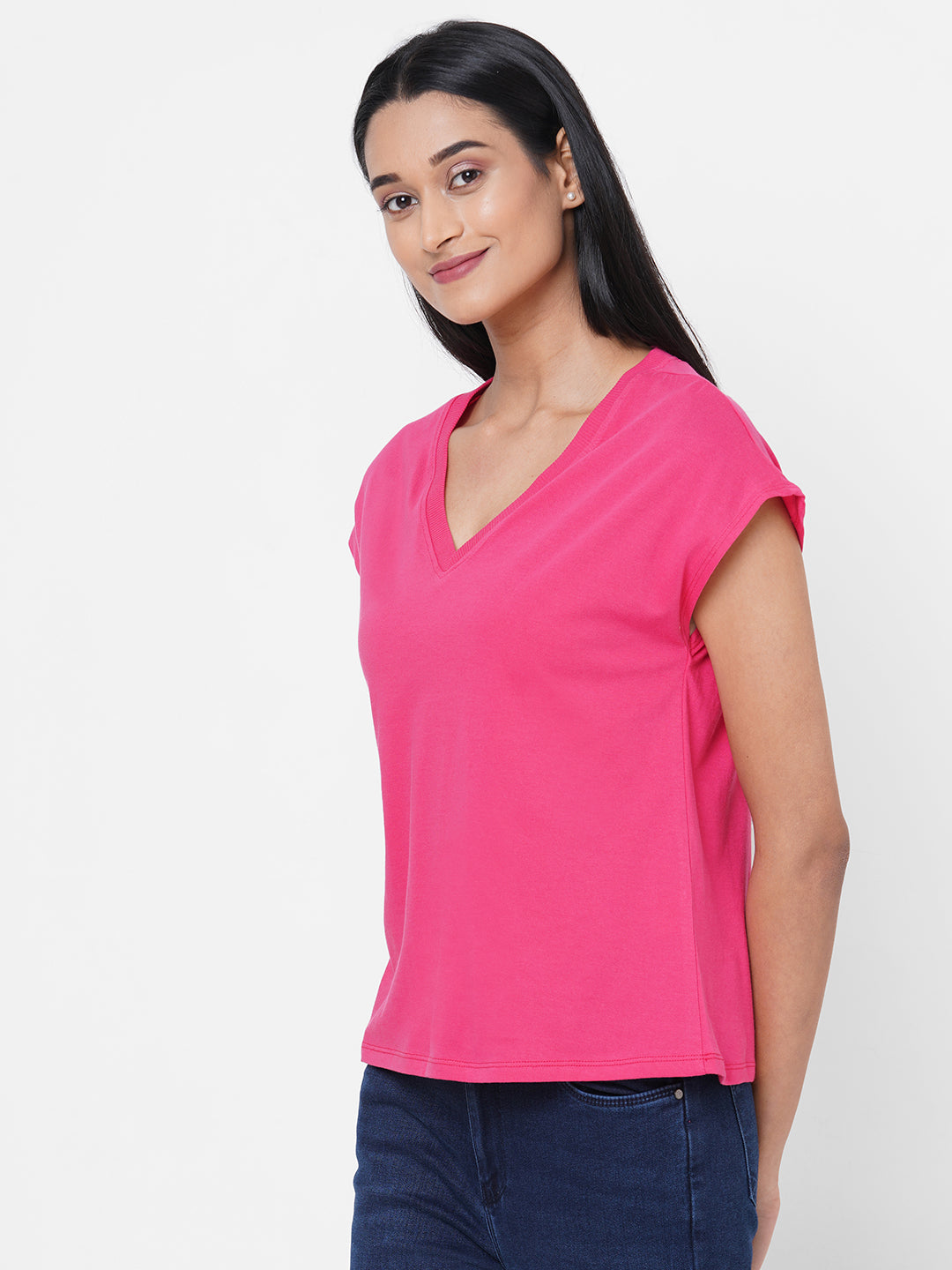 Womens Cotton Deep Pink Slim Fit Tshirt