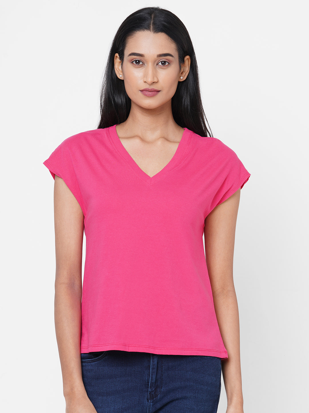 Womens Cotton Deep Pink Slim Fit Tshirt