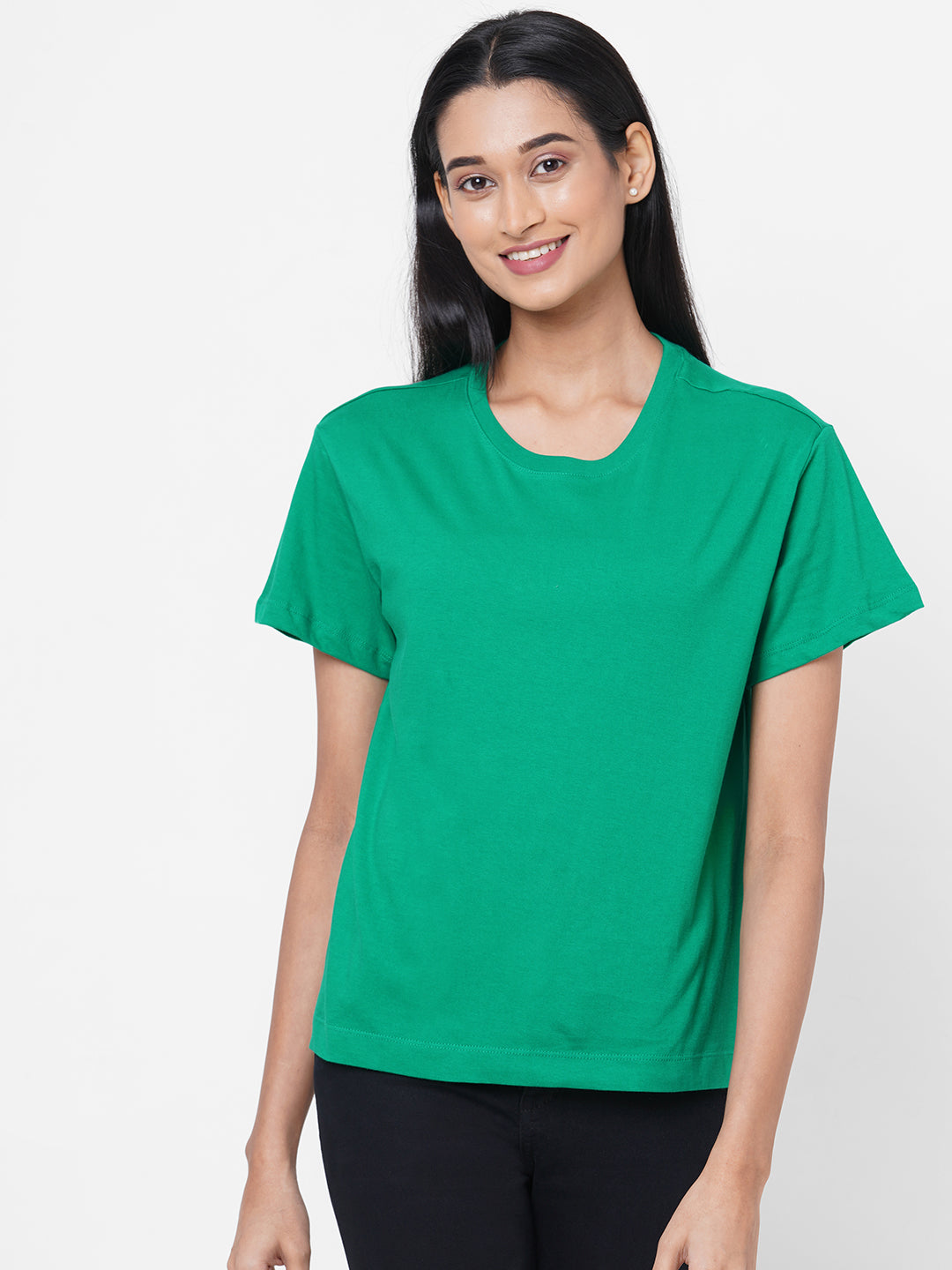 Womens Cotton Darkgreen Regular Fit Tshirt