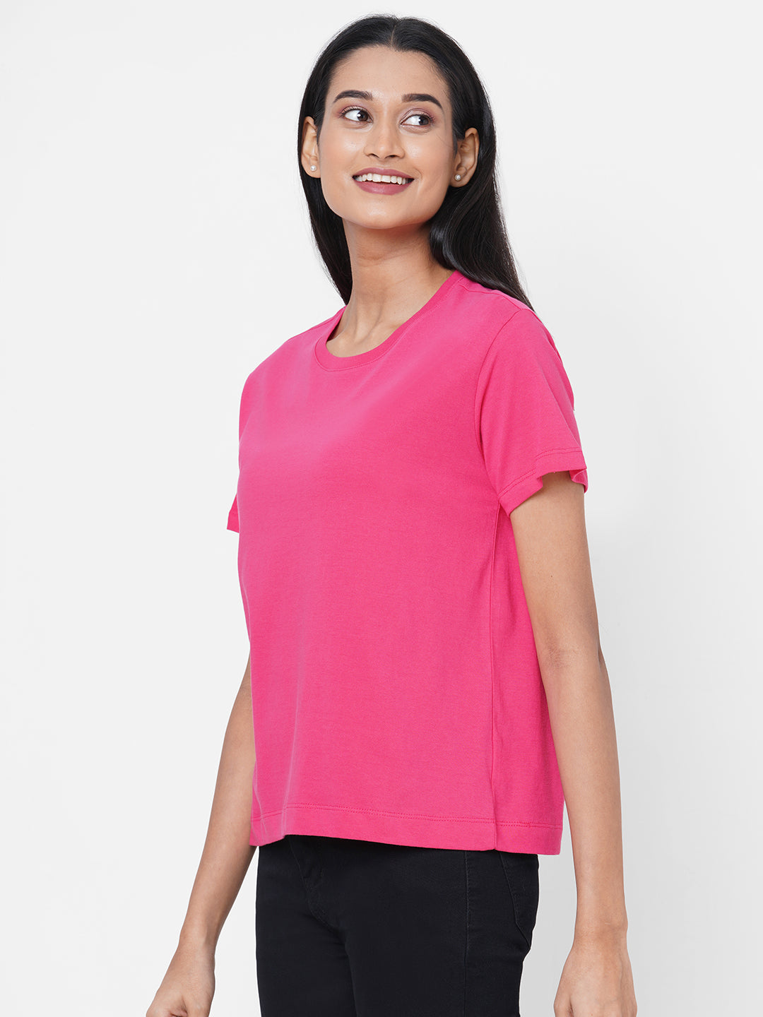 Women's Cotton Deep Pink Regular Fit Tshirt