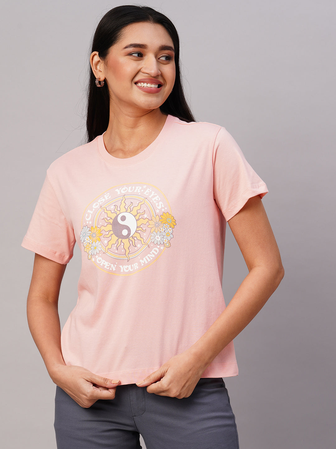Women's Cotton Peach Regular Fit Tshirt