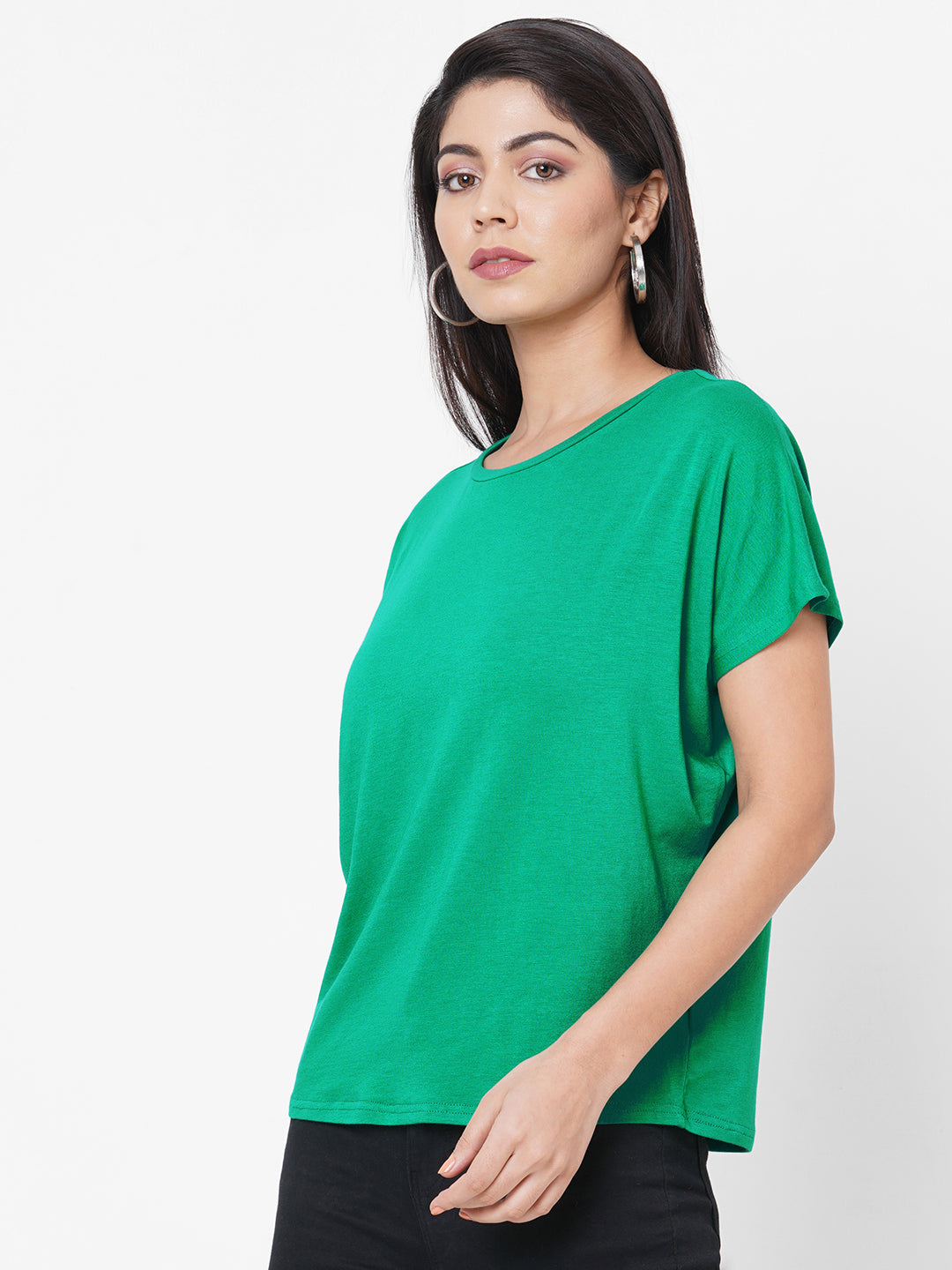 Womens Bamboo Cotton Elastane Green Regular Fit Tshirt