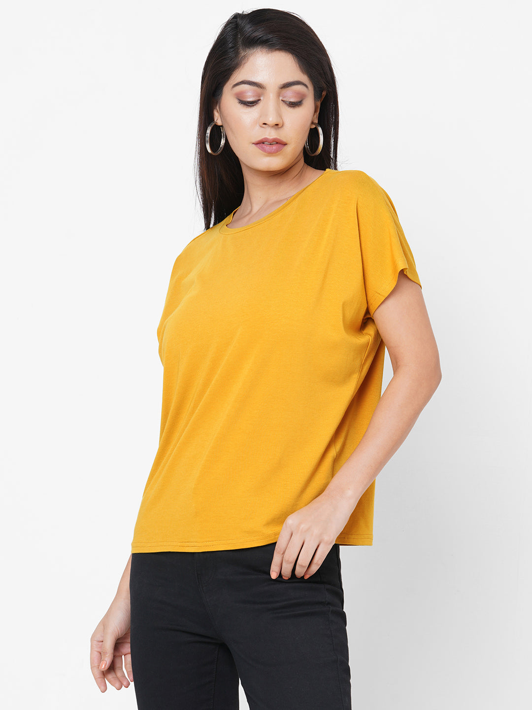 Womens Yellow Bamboo Cotton Elastane Regular Fit Tshirt
