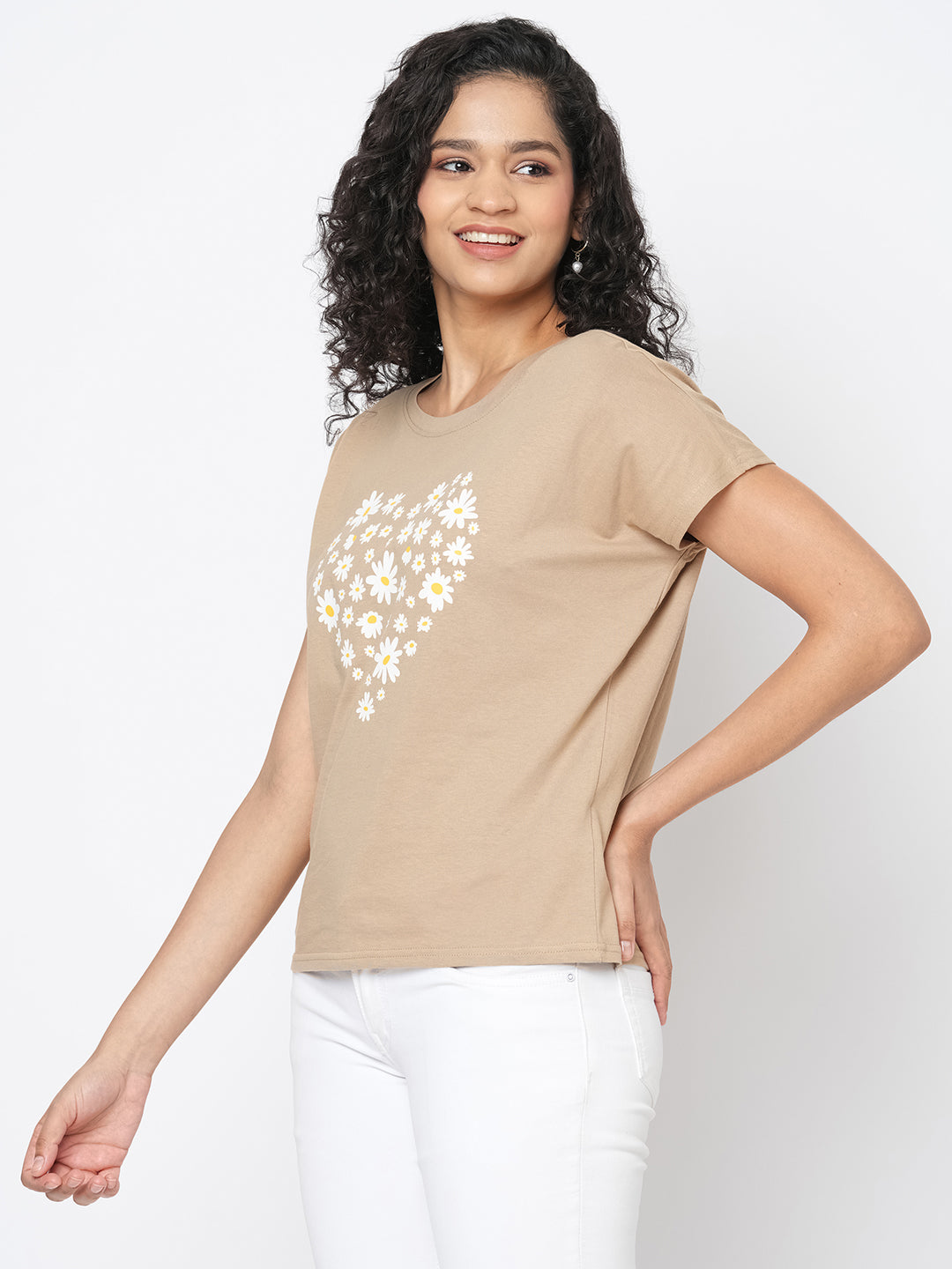 Women's Cotton Sand Regular Fit Tshirt