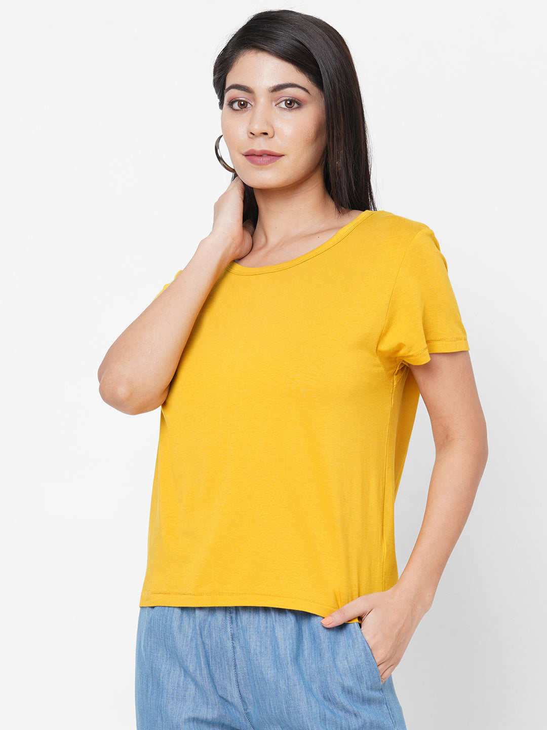 Womens Bamboo Cotton Elastane  Yellow Regular Fit Tshirt