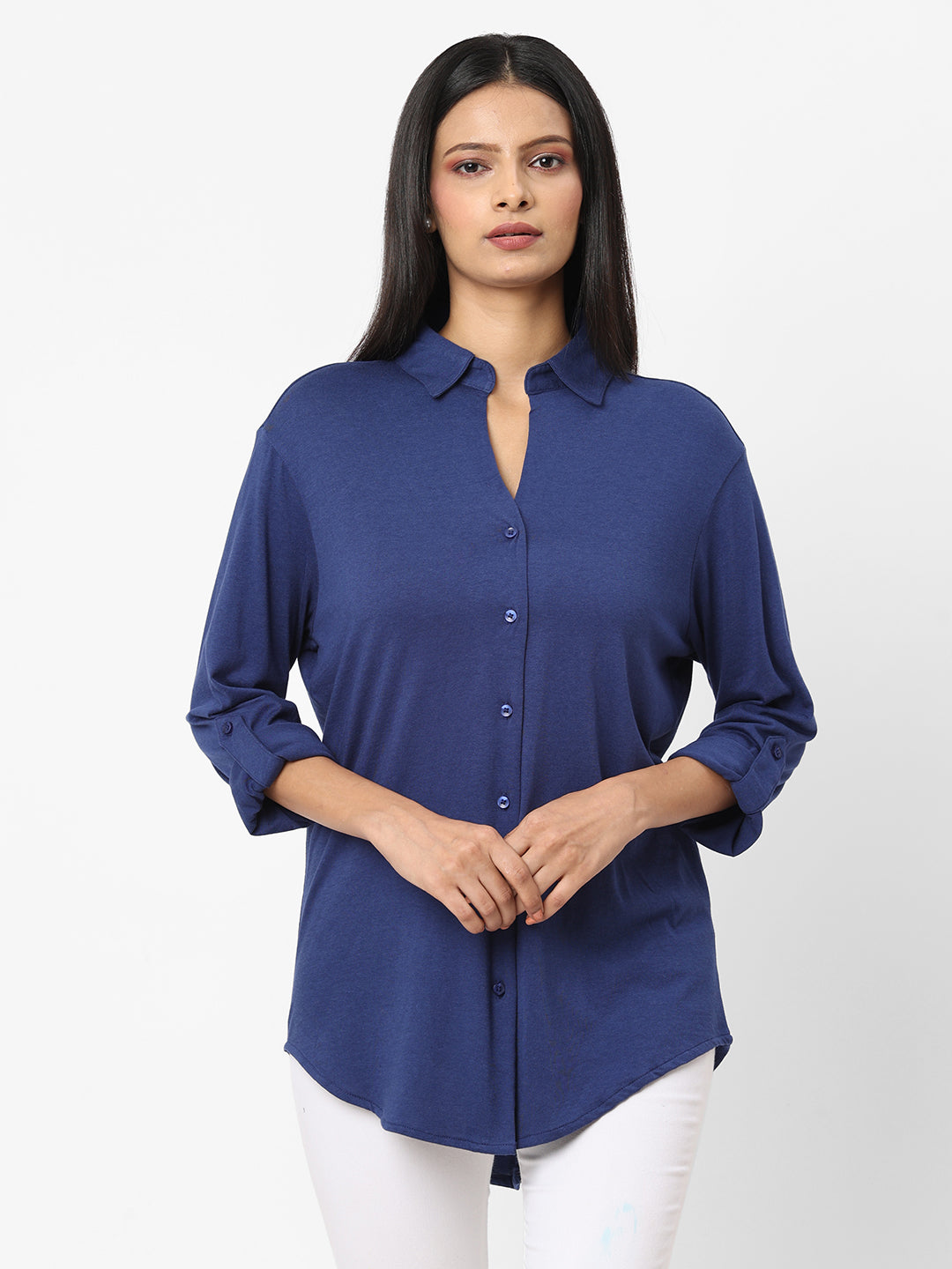 Womens Cotton Modal Blue Loose Fit Tshirt