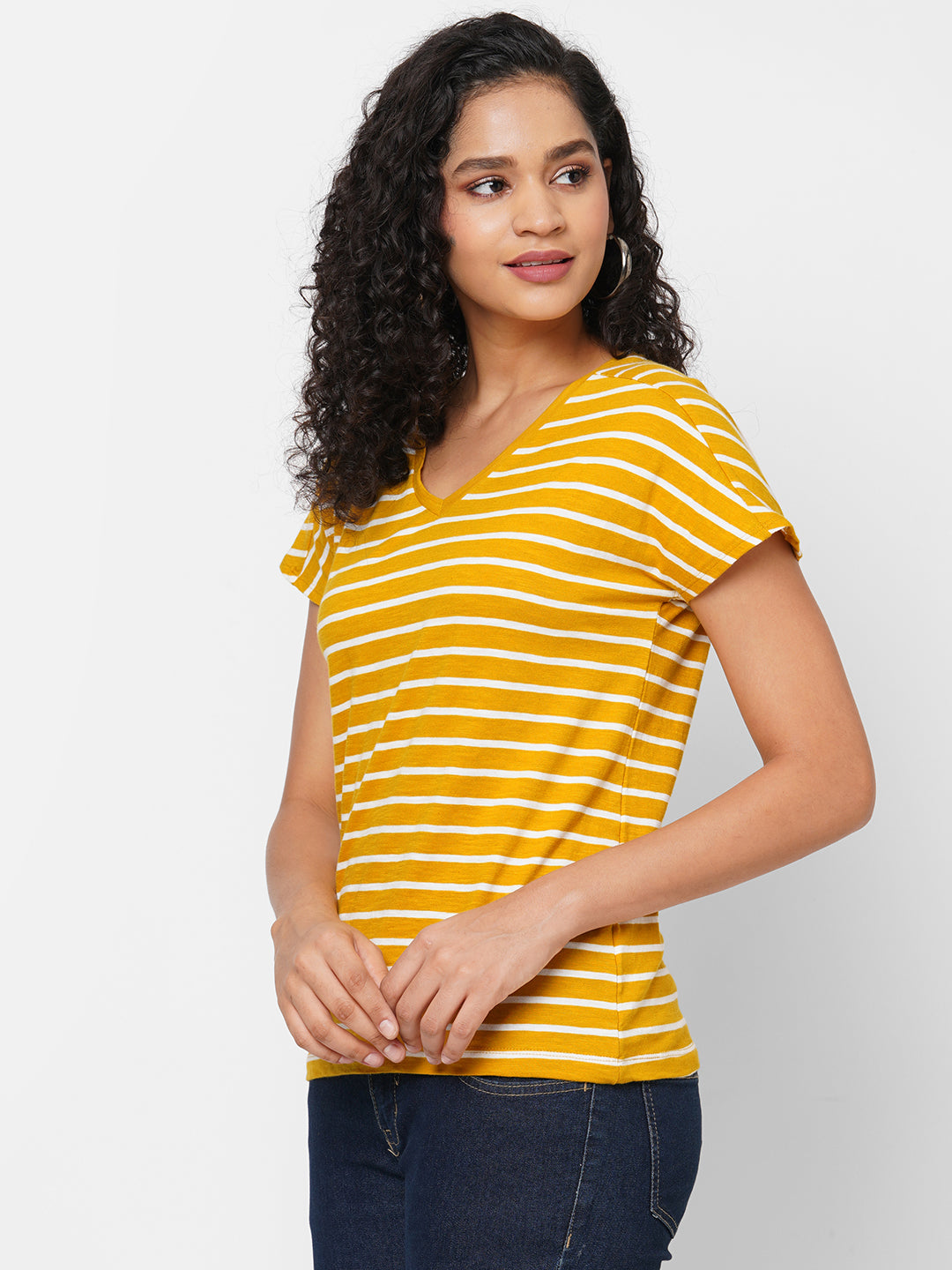 Womens Cotton Mustard Regular Fit Tshirt
