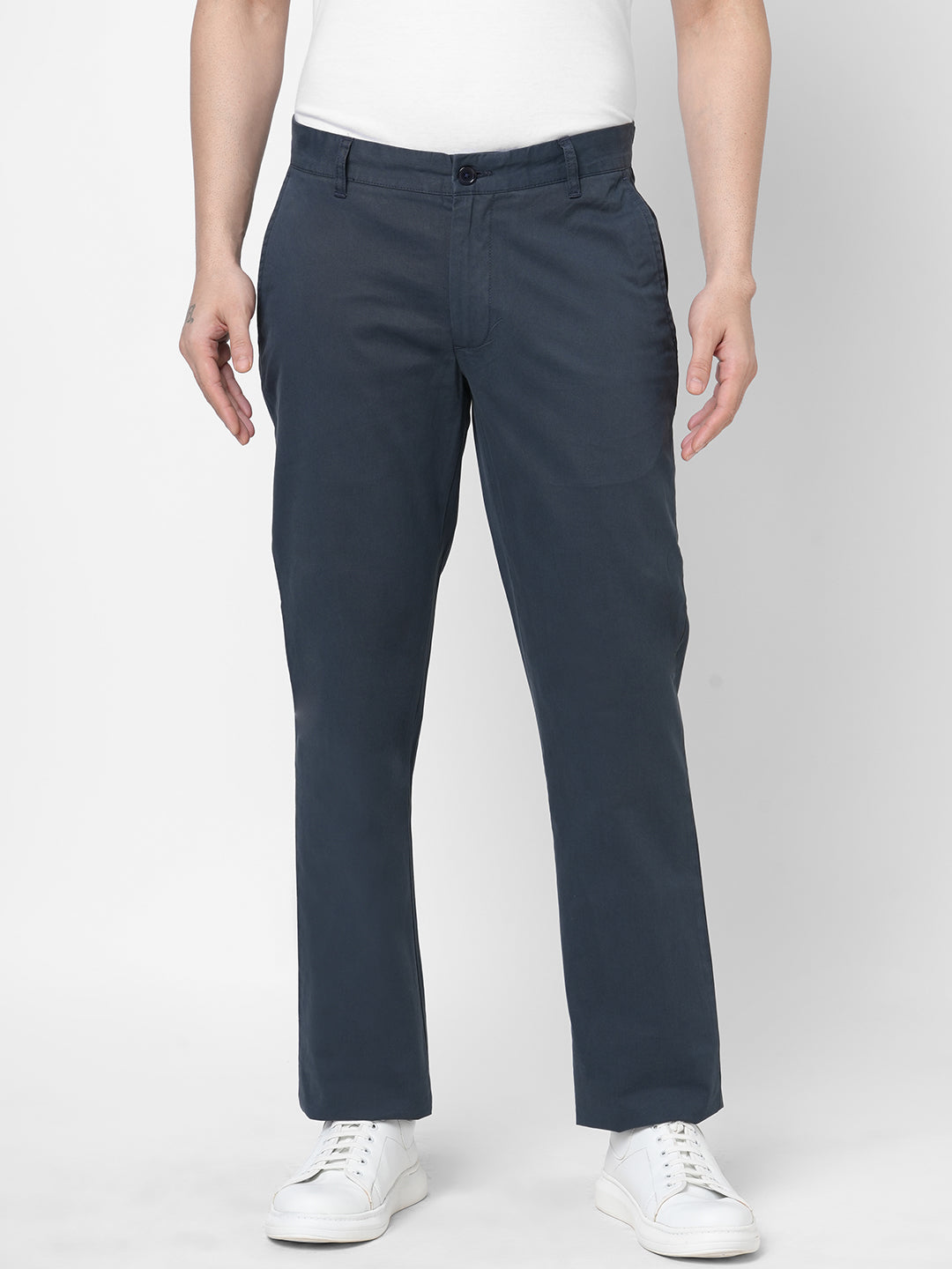 Men's Cotton Lycra Navy Regular Fit Pant