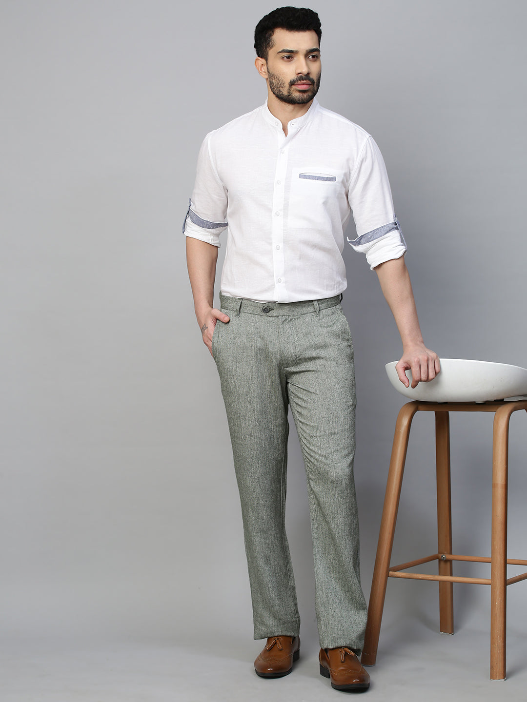 Men's Linen Pants Regular Fit Green