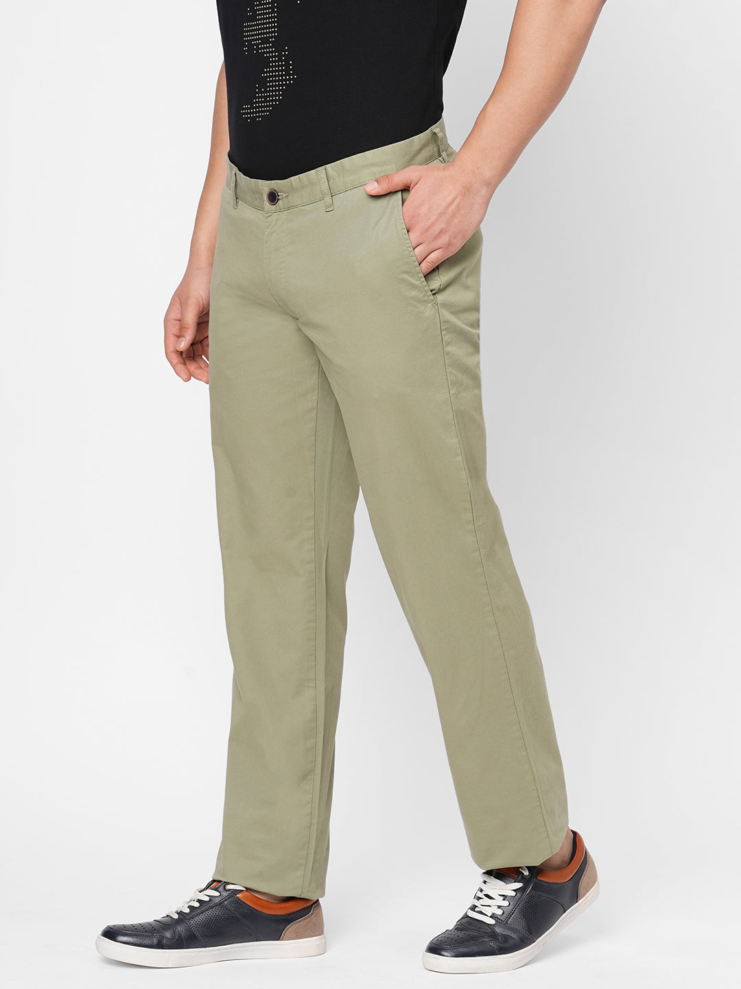 Men's Cotton Lycra Green Regular Fit Pant