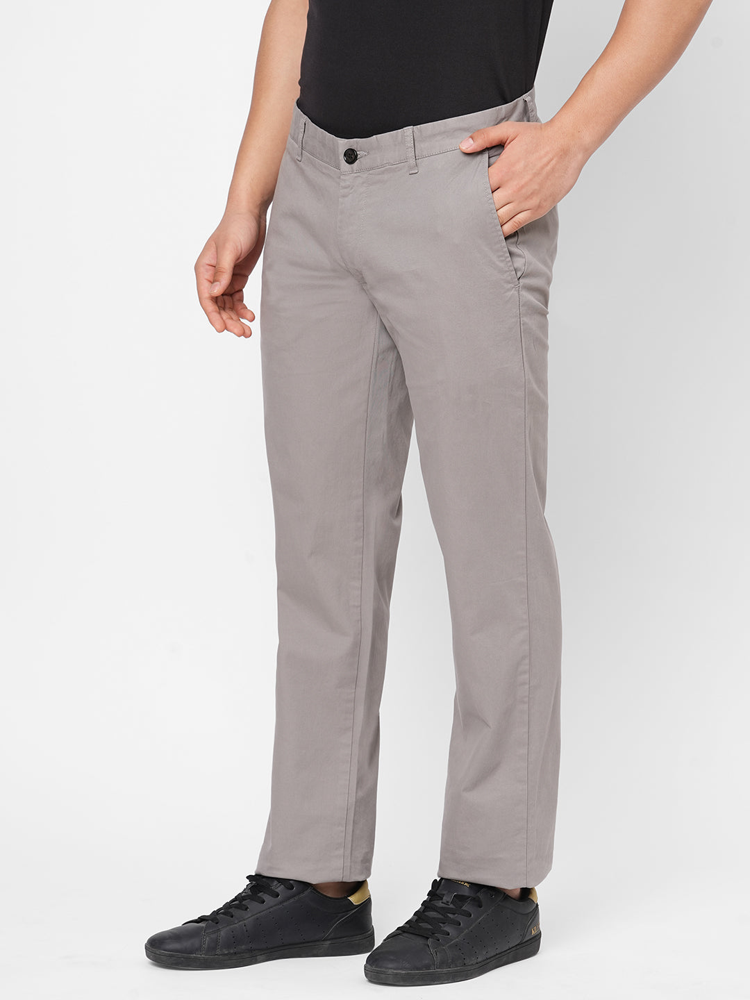 Men's Grey Cotton Lycra Regular Fit Pant