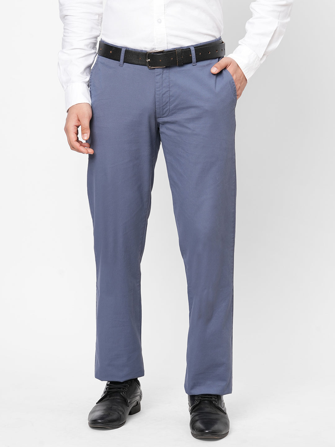 Men's Lblue Cotton Lycra Regular Fit Pant