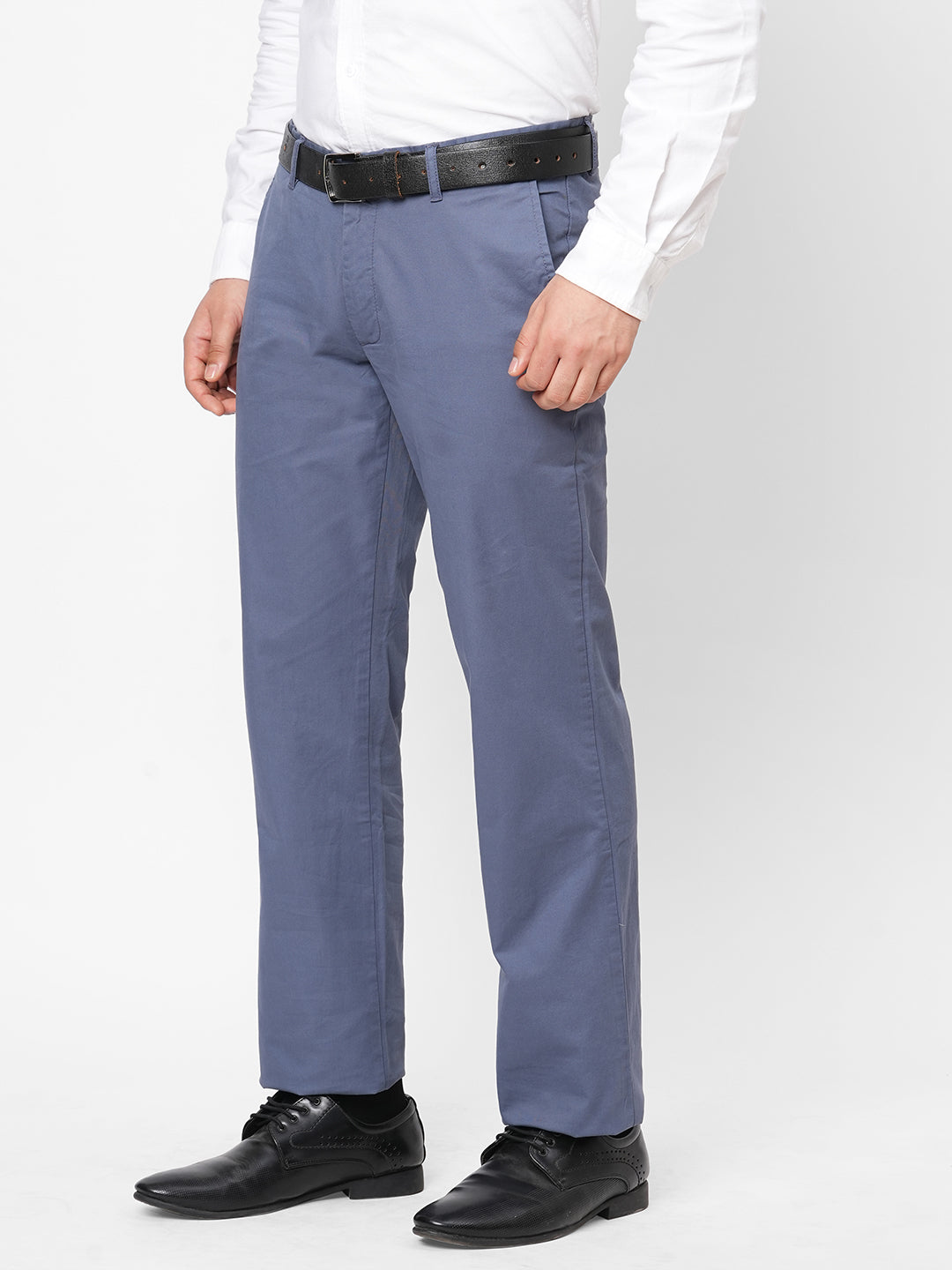 Men's Cotton Lycra Lblue Regular Fit Pant