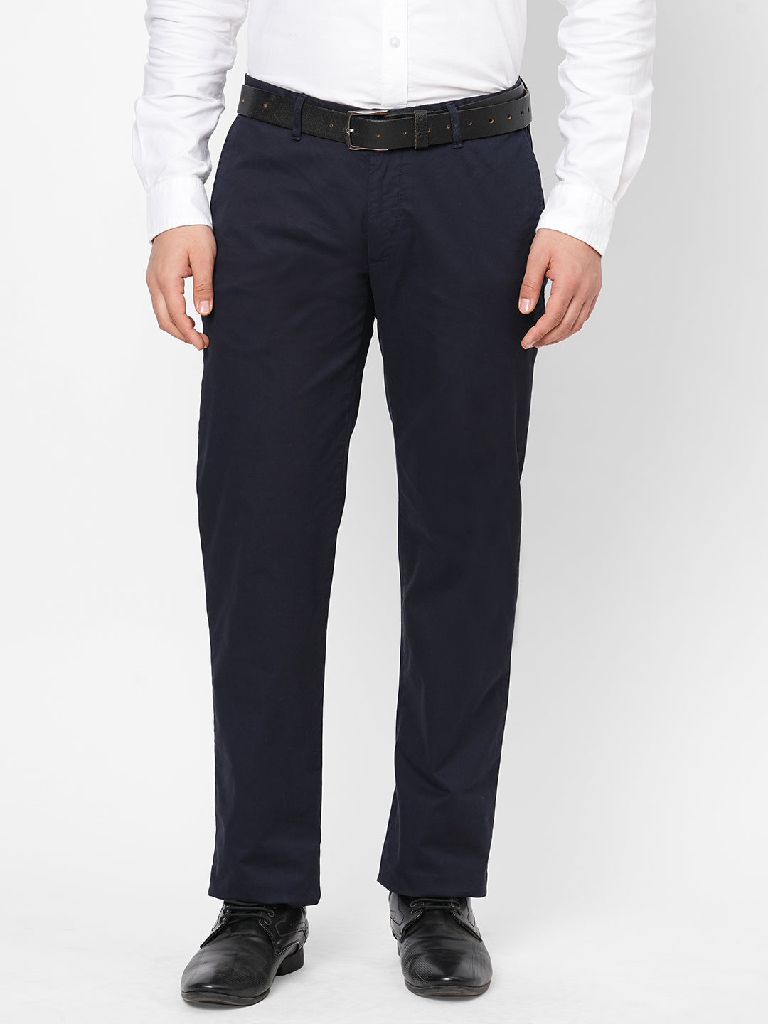 Men's Cotton Lycra Navy Regular Fit Pant