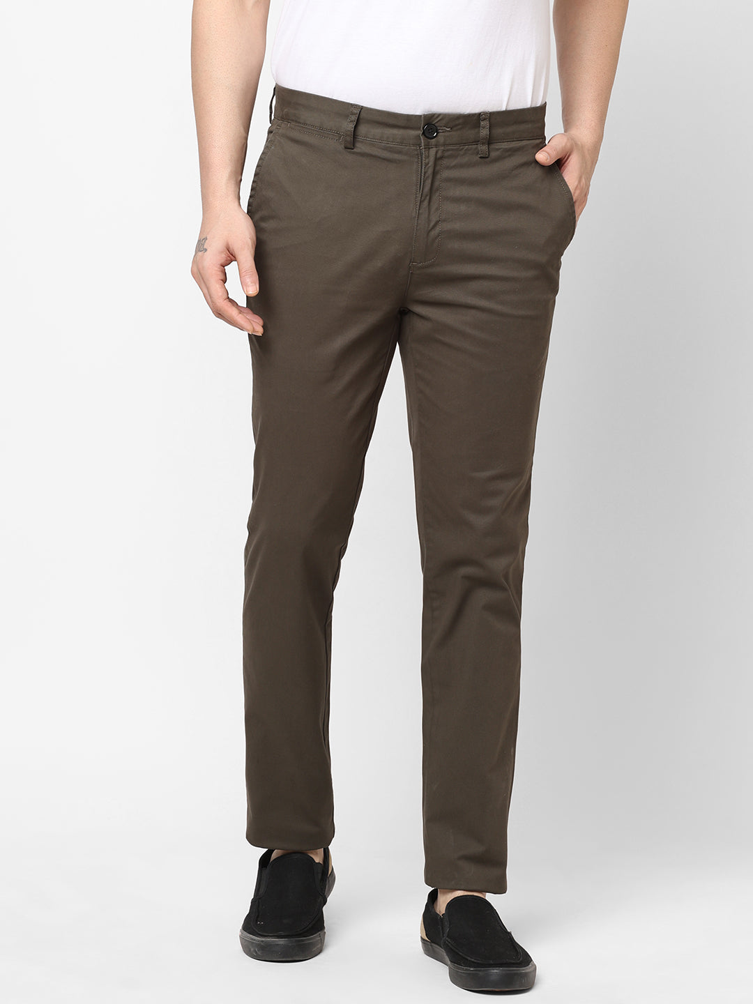 Men's Cotton Lycra Olive Slim Fit Pant