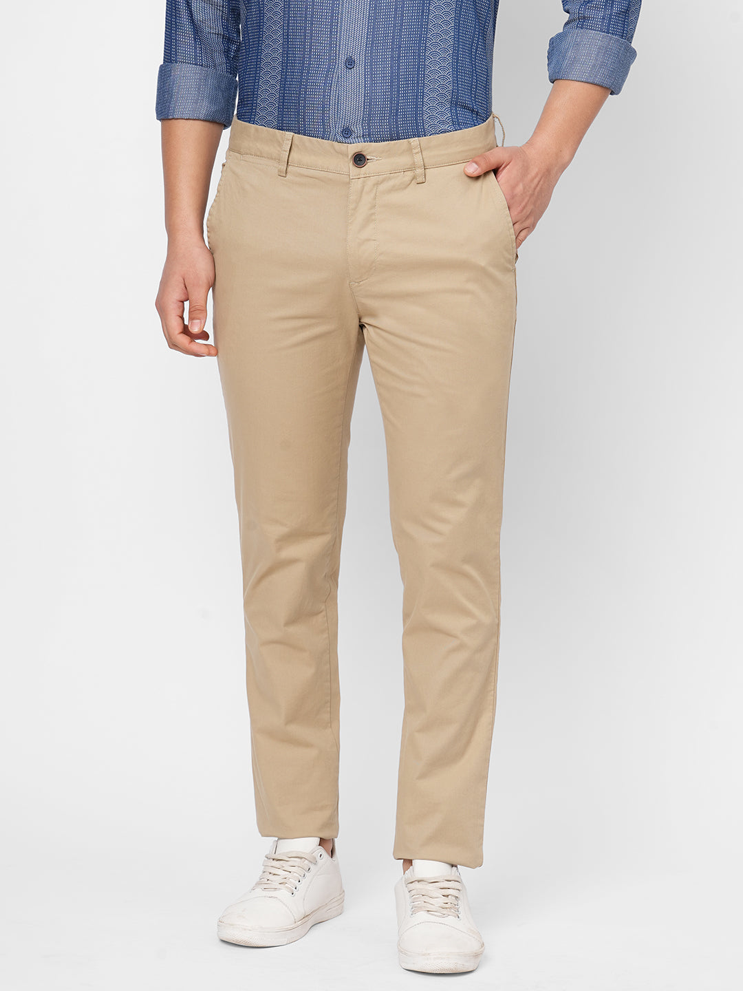 Men's Cotton Lycra Khaki Slim Fit Pant