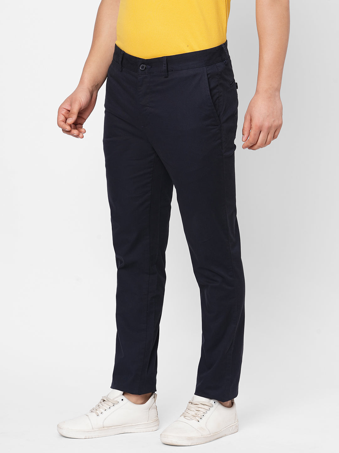 Men's Navy Cotton Lycra Slim Fit Pant