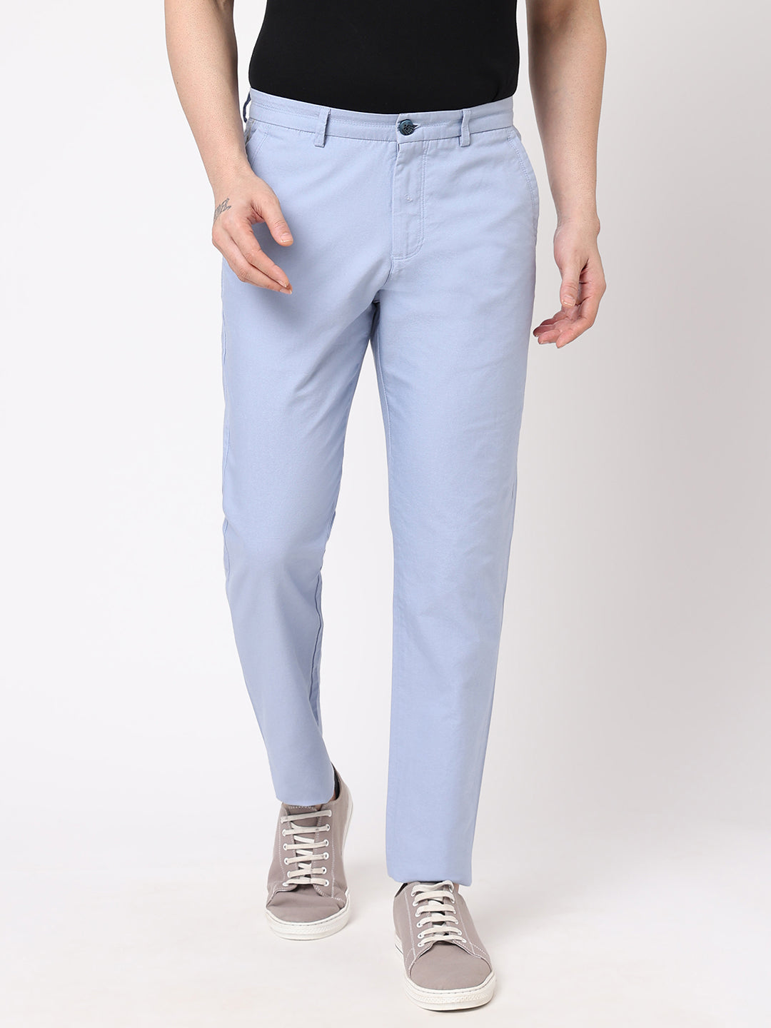 Men's Blue 100% Cotton Slim Fit Pant