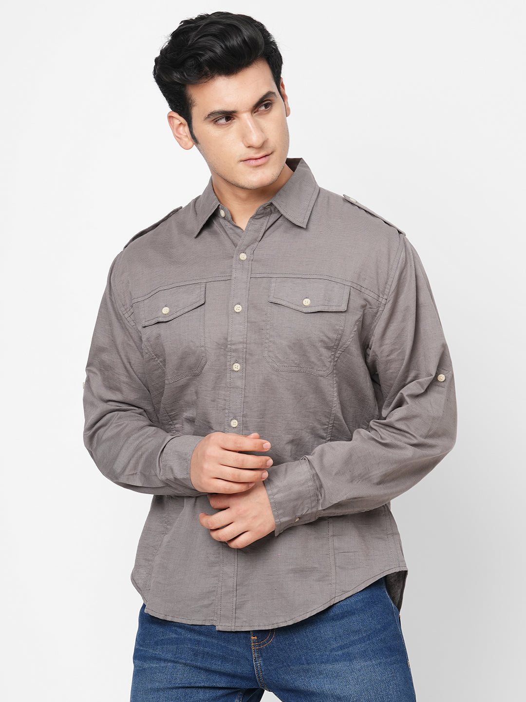Men's Linen Cotton Grey Regular Fit Shirt