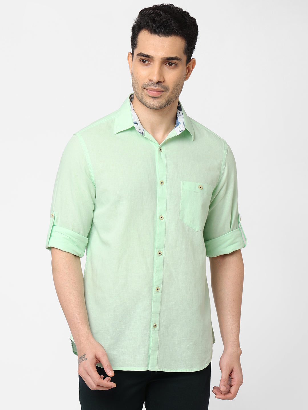 Mens Linen Cotton Mint Regular Fit Shirt