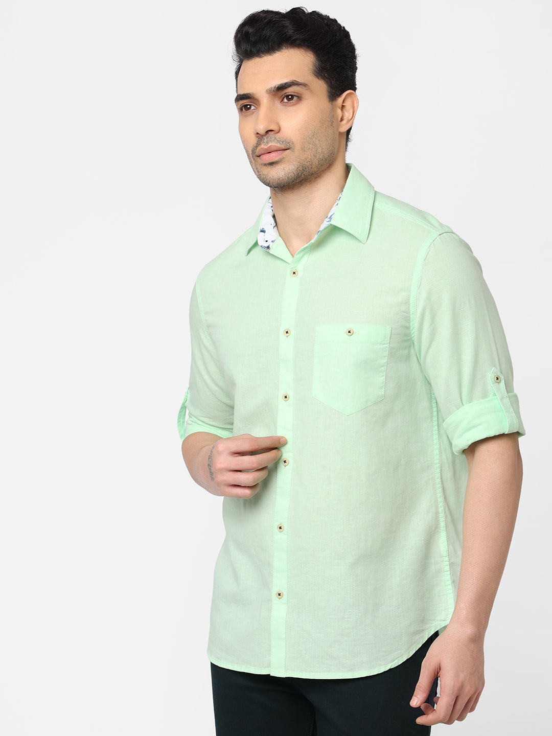 Mens Linen Cotton Mint Regular Fit Shirt