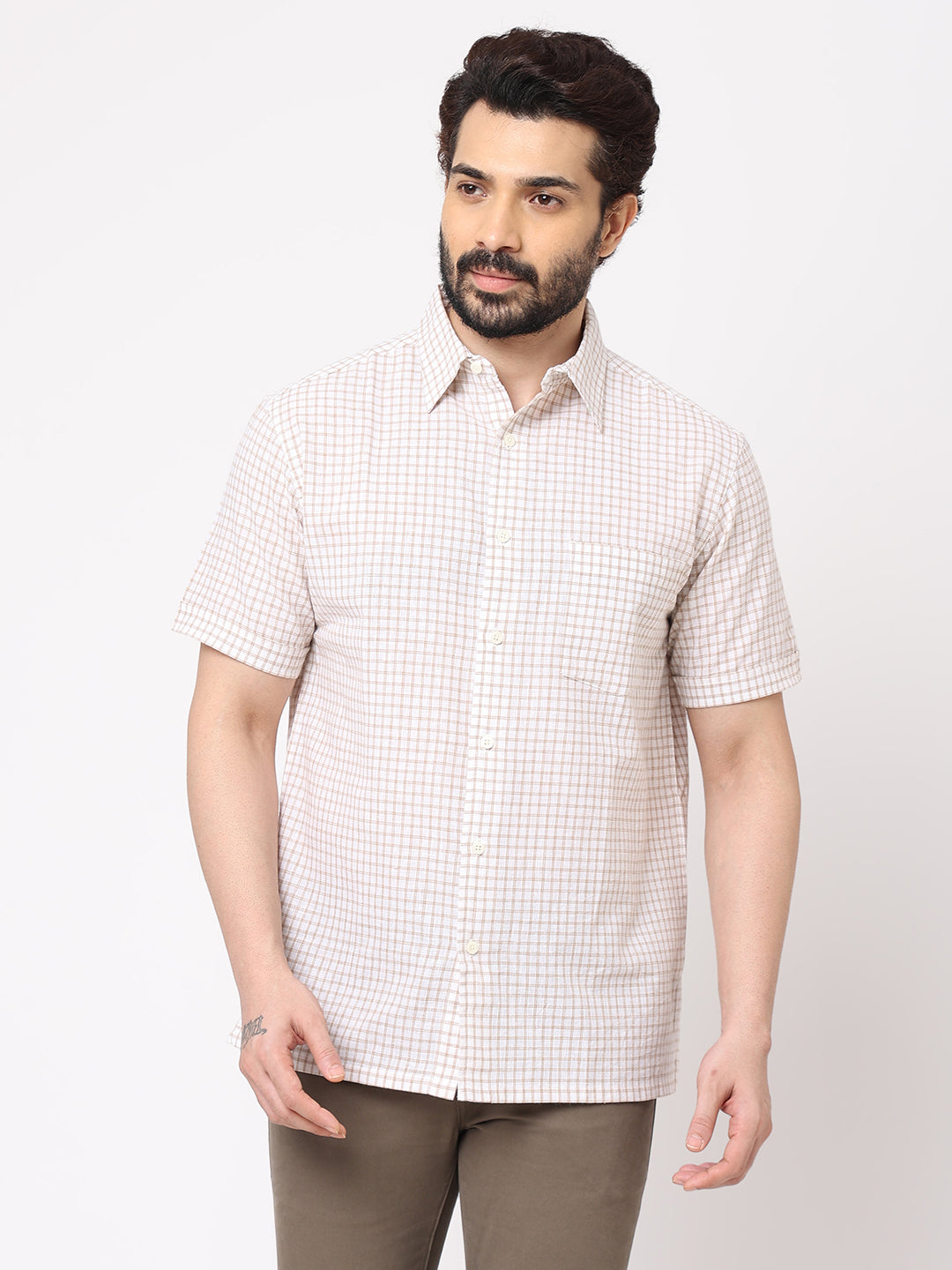 Men's Linen Cotton Khaki Regular Fit Shirt