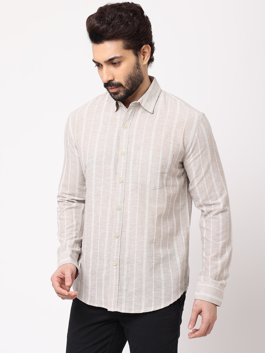Men's Grey Linen Cotton Regular Fit Shirt